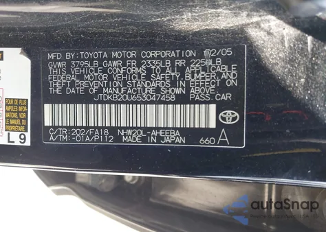 2005 Toyota Prius from USA, damaged, VIN JTDKB20U653047458